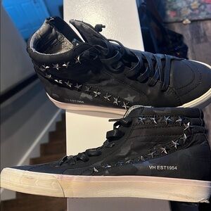 Black High-Top Sneakers with Star Accents